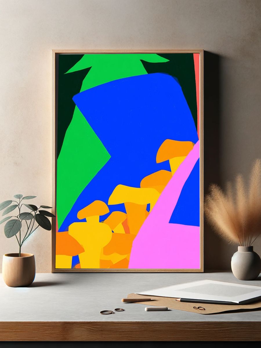 Neon Mushroom Abstract Poster. — room view 2
