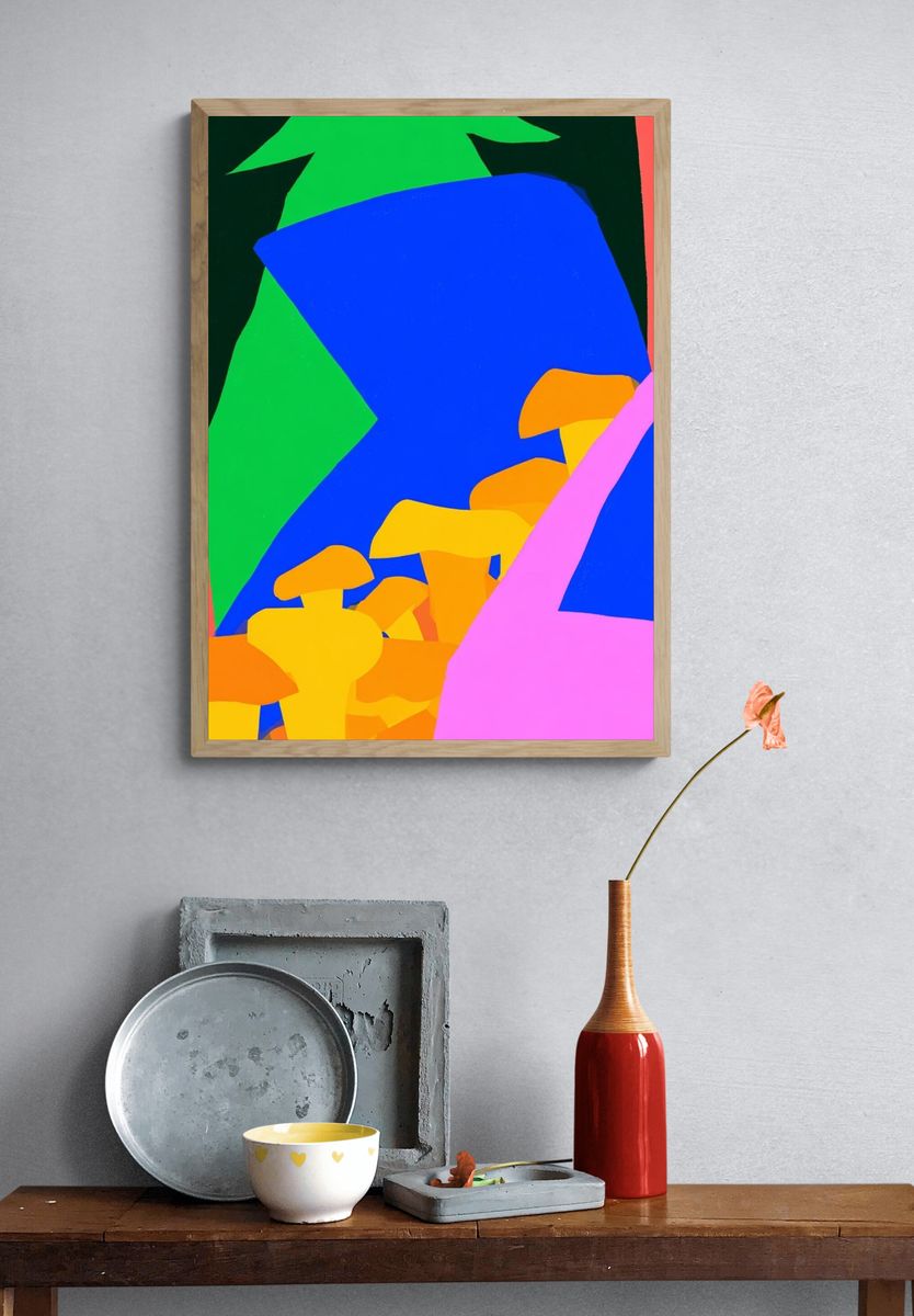 Neon Mushroom Abstract Poster. — room view 3