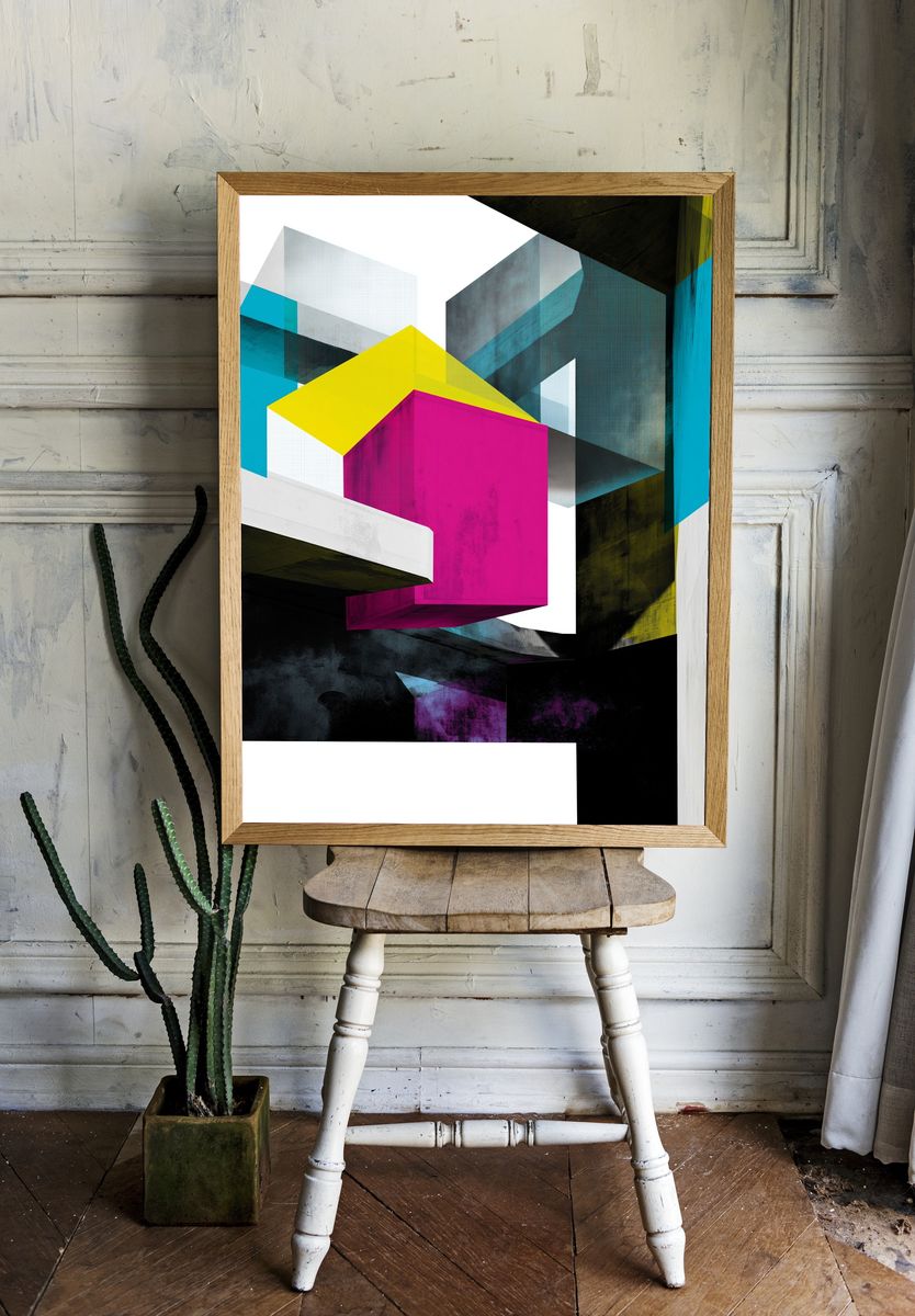 Neon Geometric Abstract Poster. — room view 1