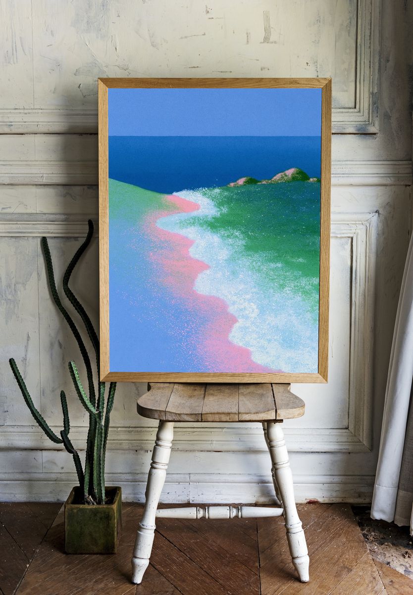 Pastel Coastal Waves Abstract Print. room preview