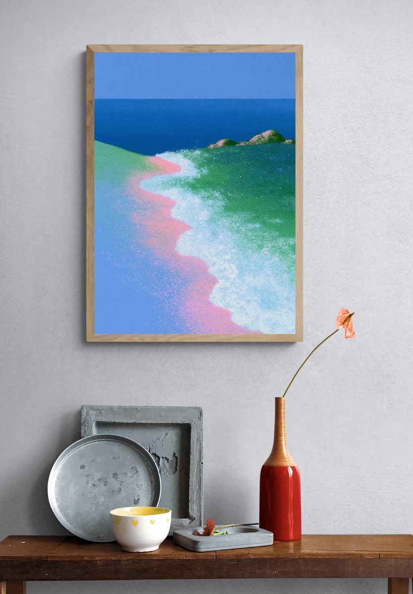 Pastel Coastal Waves Abstract Print. — room view 3