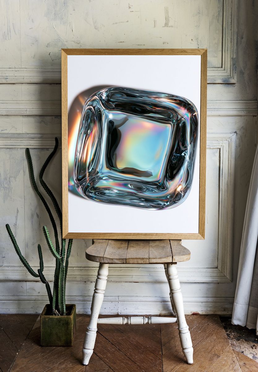 Iridescent Glass Cube Abstract Poster. — room view 1