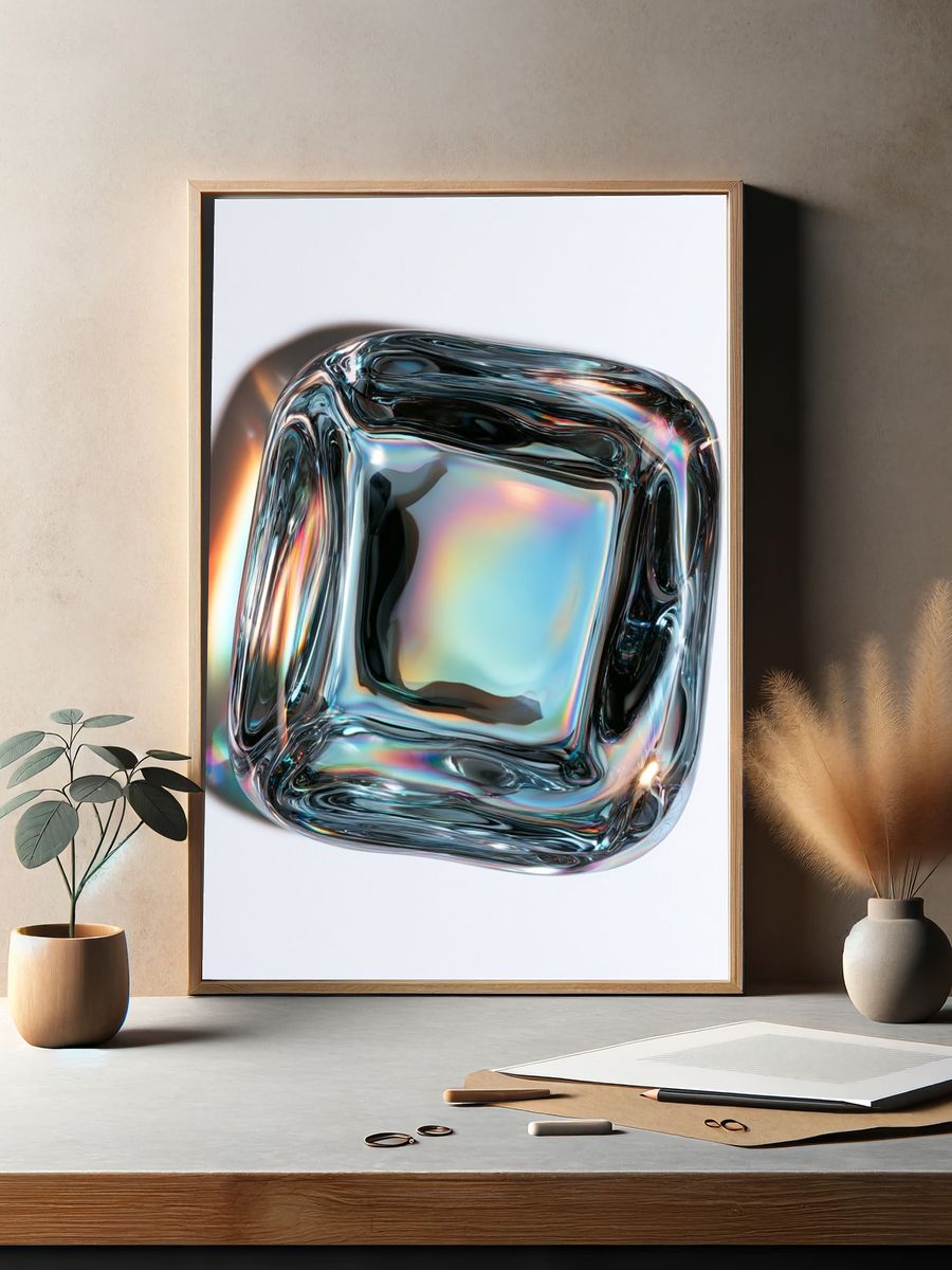 Iridescent Glass Cube Abstract Poster. — room view 2