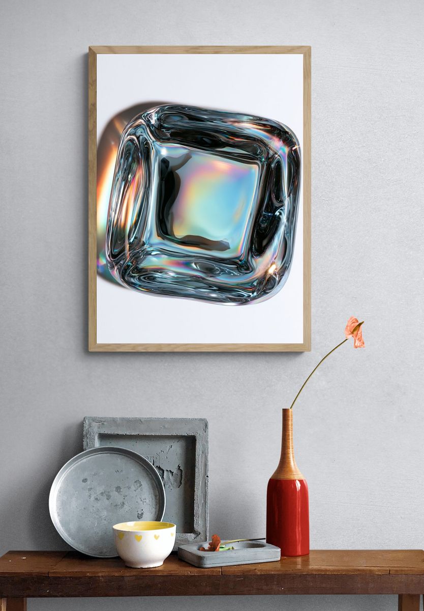 Iridescent Glass Cube Abstract Poster. — room view 3