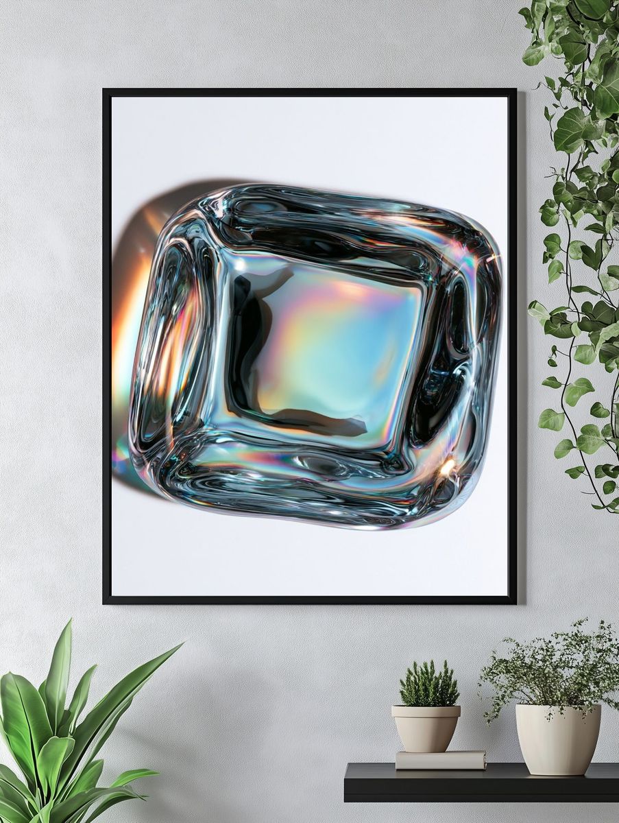 Iridescent Glass Cube Abstract Poster. — room view 4
