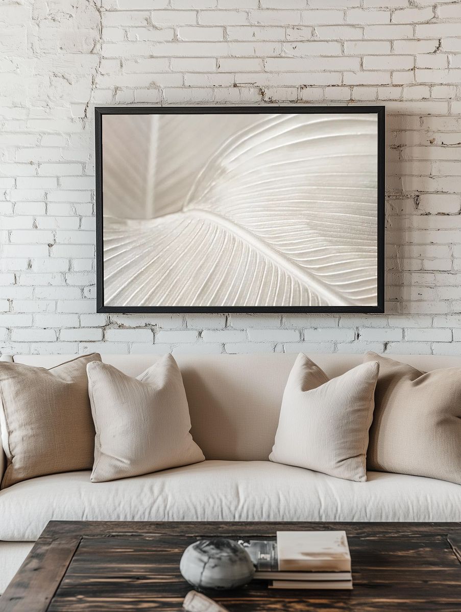 Creamy bird paradise leaf background. room preview
