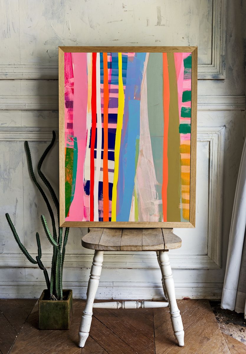 Neon Brushstroke Abstract Poster. — room view 1