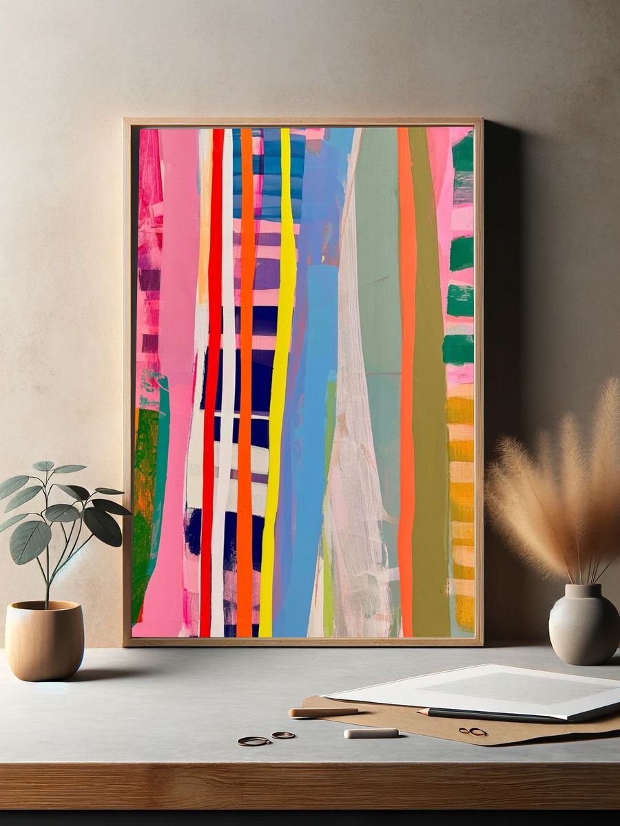Neon Brushstroke Abstract Poster. — room view 2