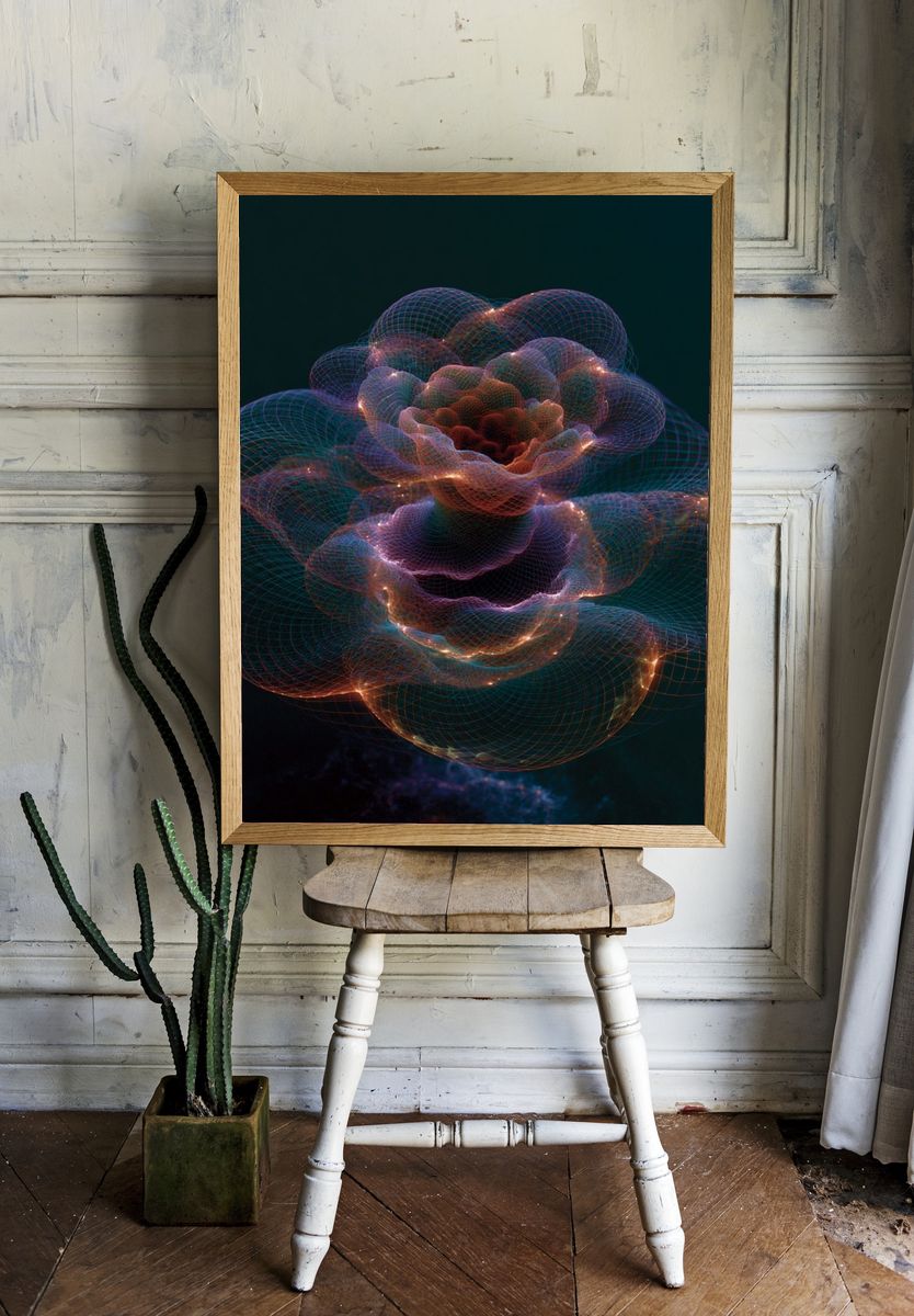 Neon Bloom Abstract Poster. — room view 1