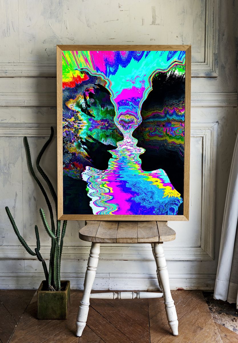 Neon Glitch Abstract Poster. room preview