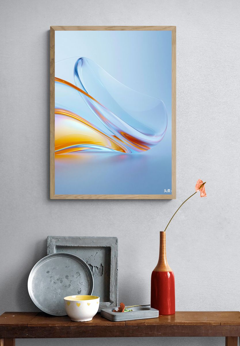 Blue Glass Wave Abstract Poster. — room view 3