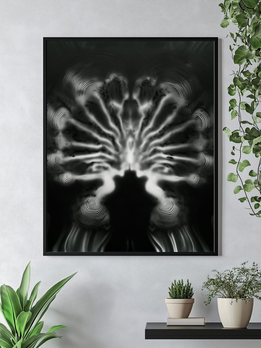 Monochrome Neural Bloom Abstract Print. — room view 4