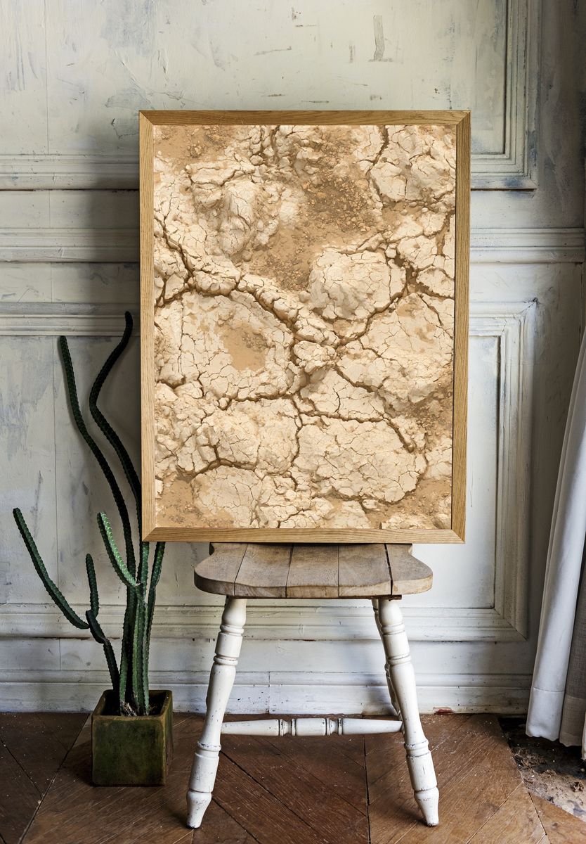 Cracked Earth Texture Abstract Print. — room view 1