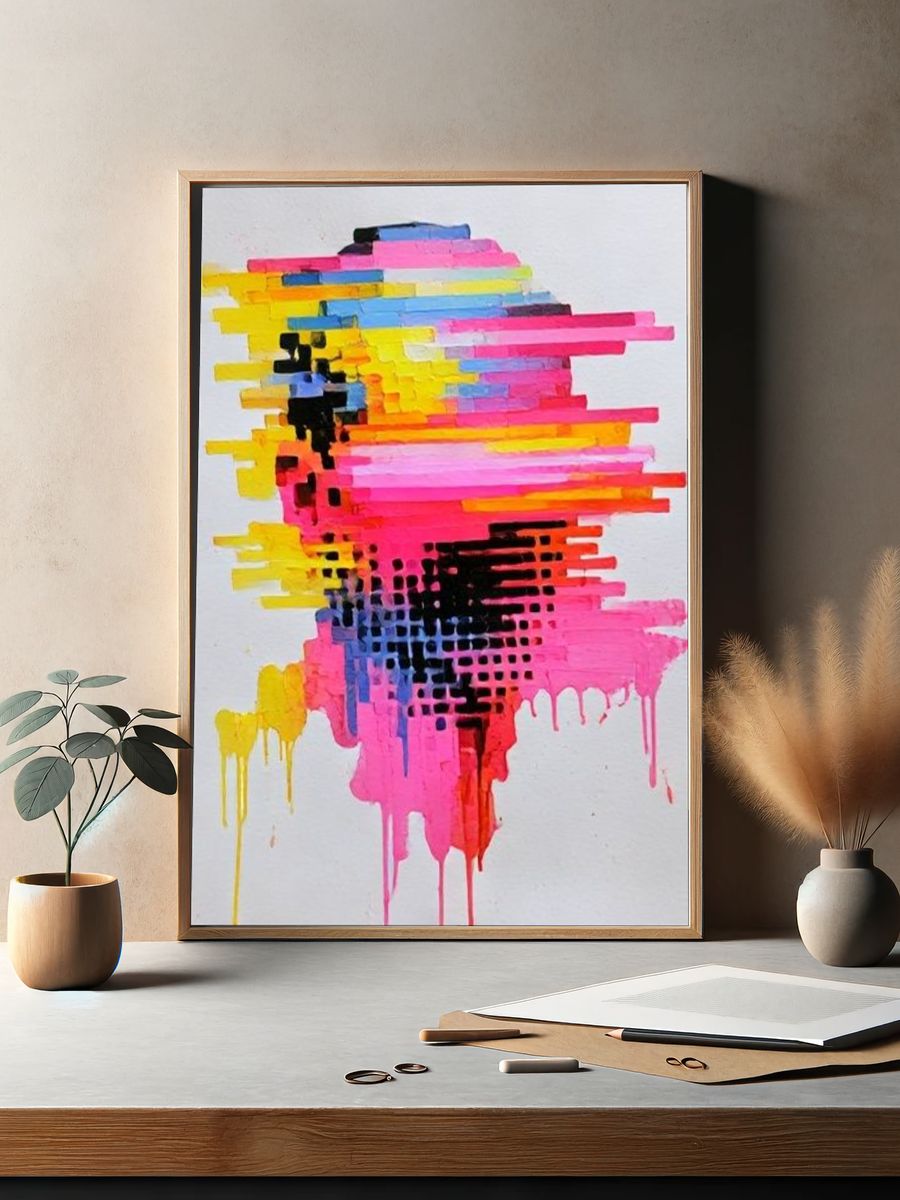 Neon Glitch Abstract Poster. — room view 2