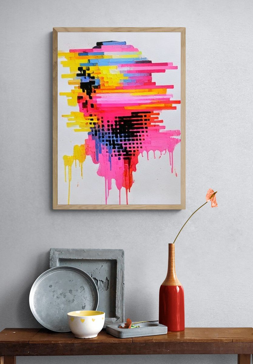 Neon Glitch Abstract Poster. — room view 3