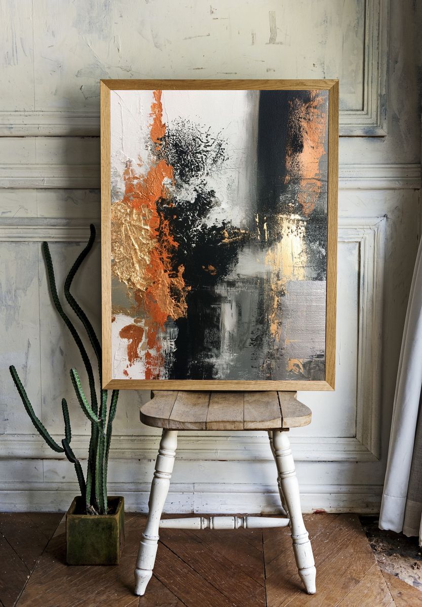 Copper Noir Abstract Poster. — room view 1