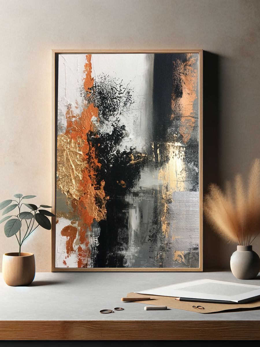 Copper Noir Abstract Poster. — room view 2