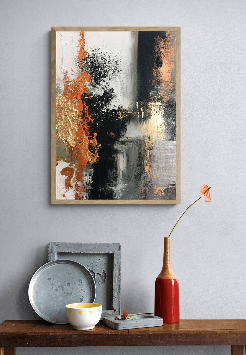 Copper Noir Abstract Poster. — room view 3