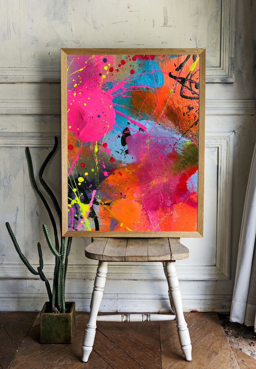 Neon Paint Splash Abstract Poster. — room view 1