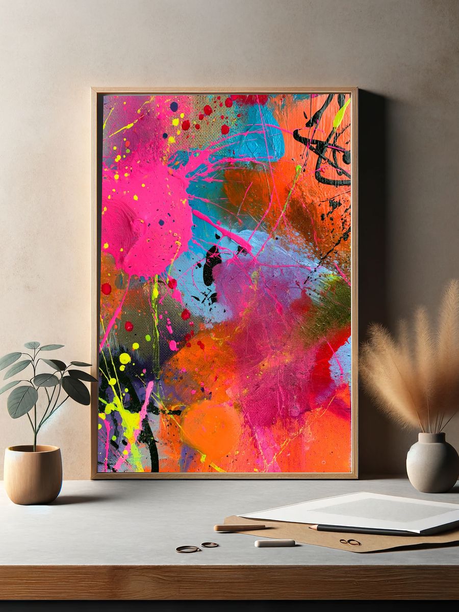 Neon Paint Splash Abstract Poster. — room view 2
