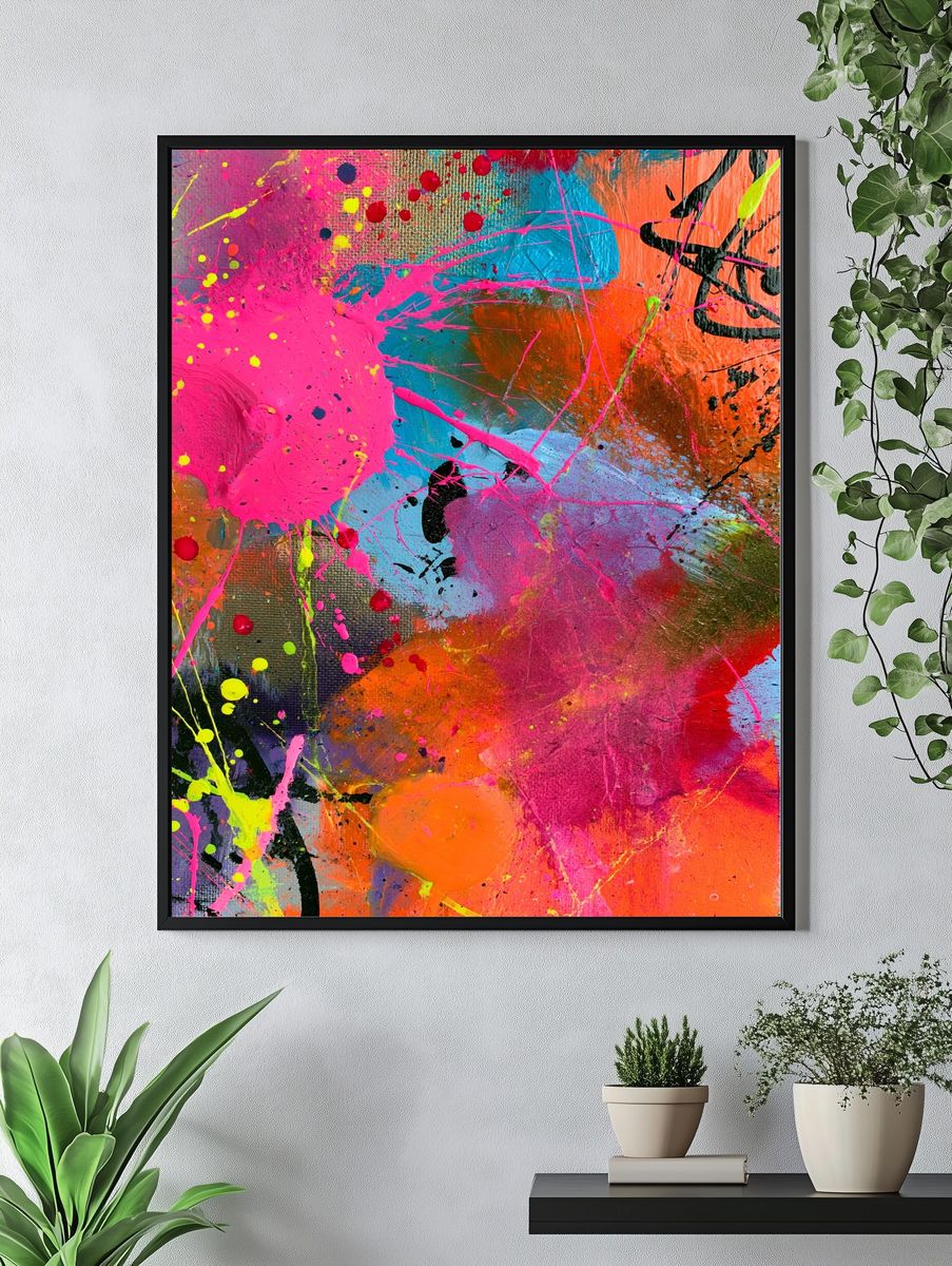 Neon Paint Splash Abstract Poster. — room view 4