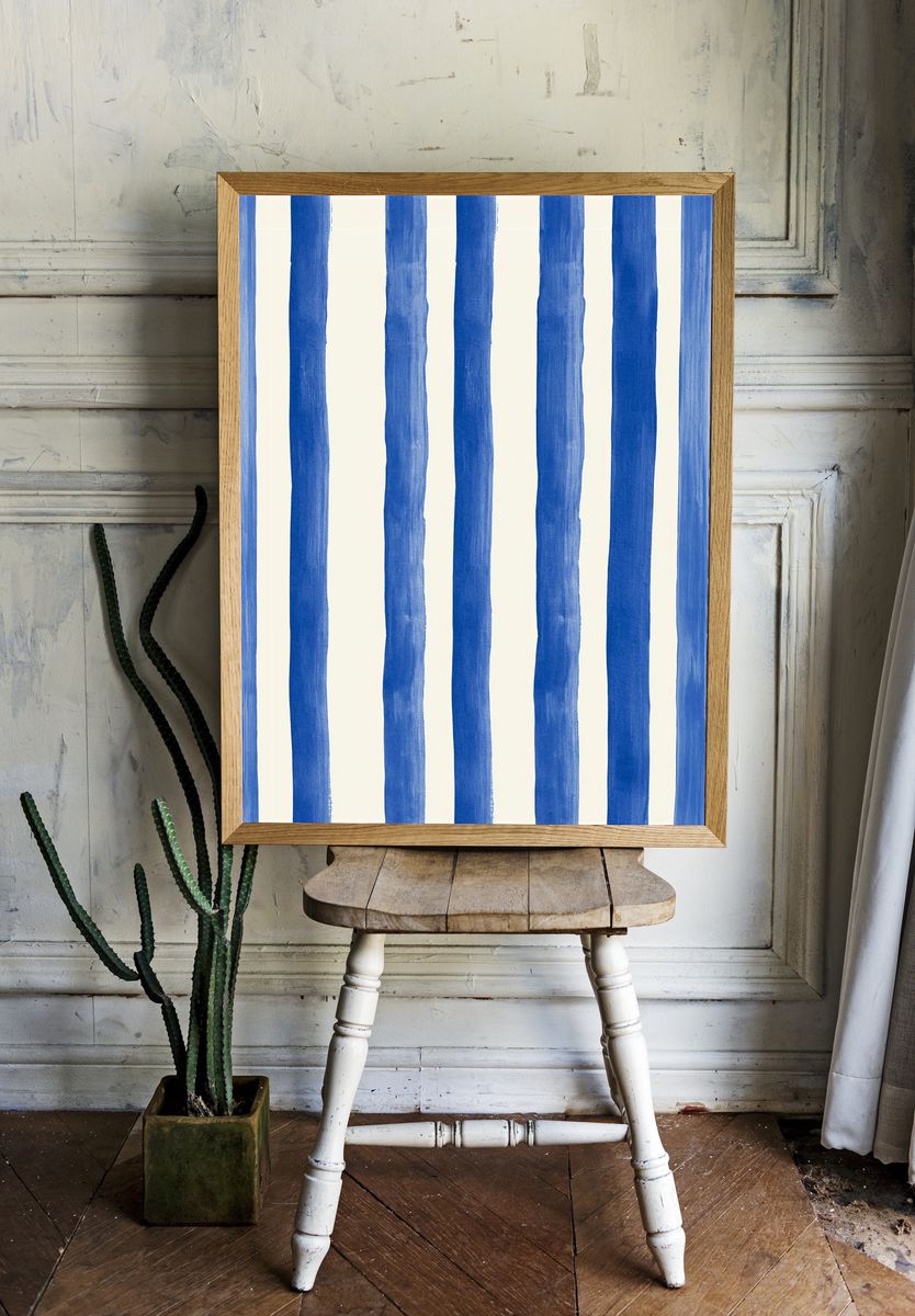 Blue Stripe Abstract Poster. — room view 1