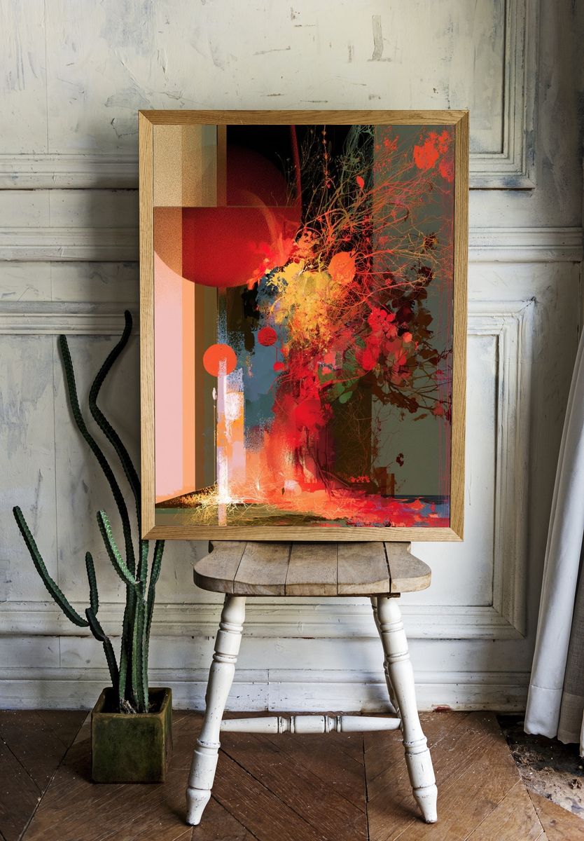 Crimson Bloom Abstract Poster. — room view 1