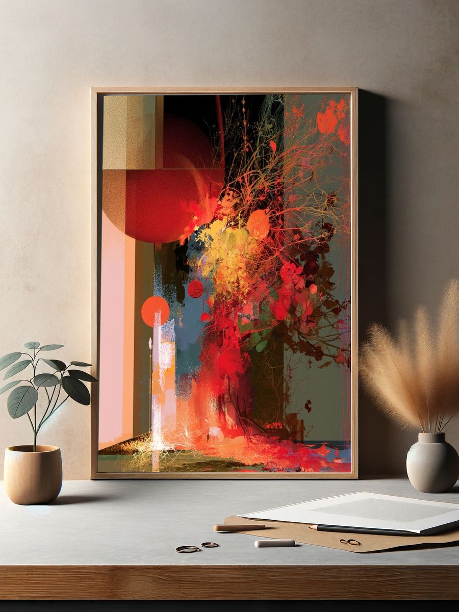 Crimson Bloom Abstract Poster. — room view 2