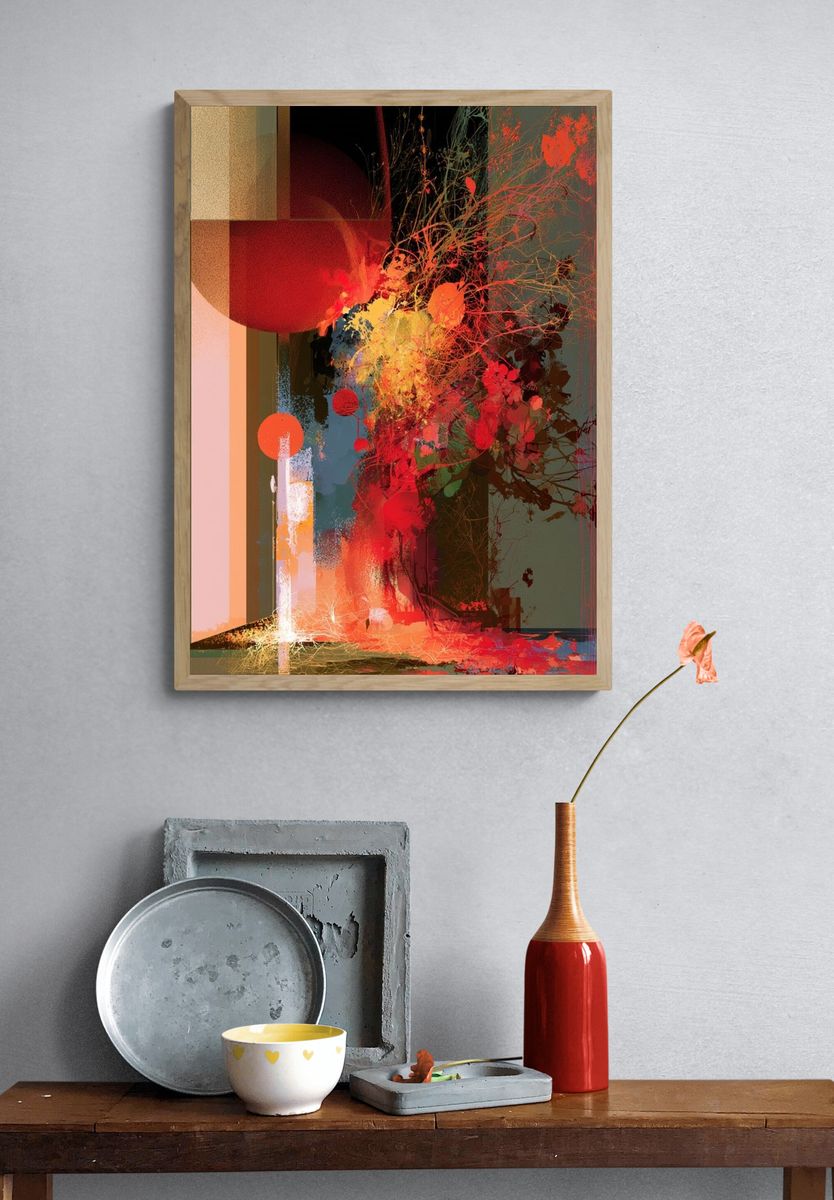 Crimson Bloom Abstract Poster. — room view 3