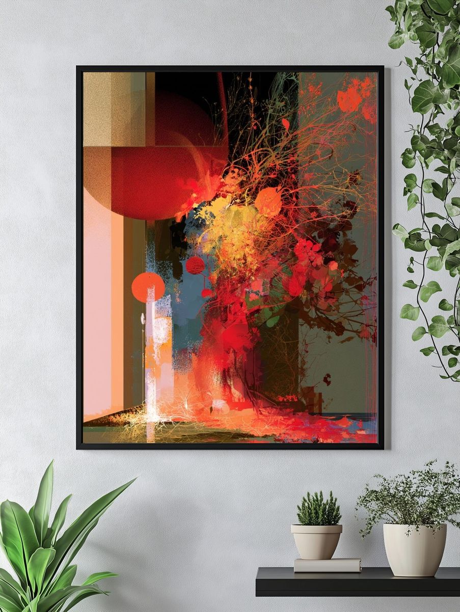 Crimson Bloom Abstract Poster. — room view 4