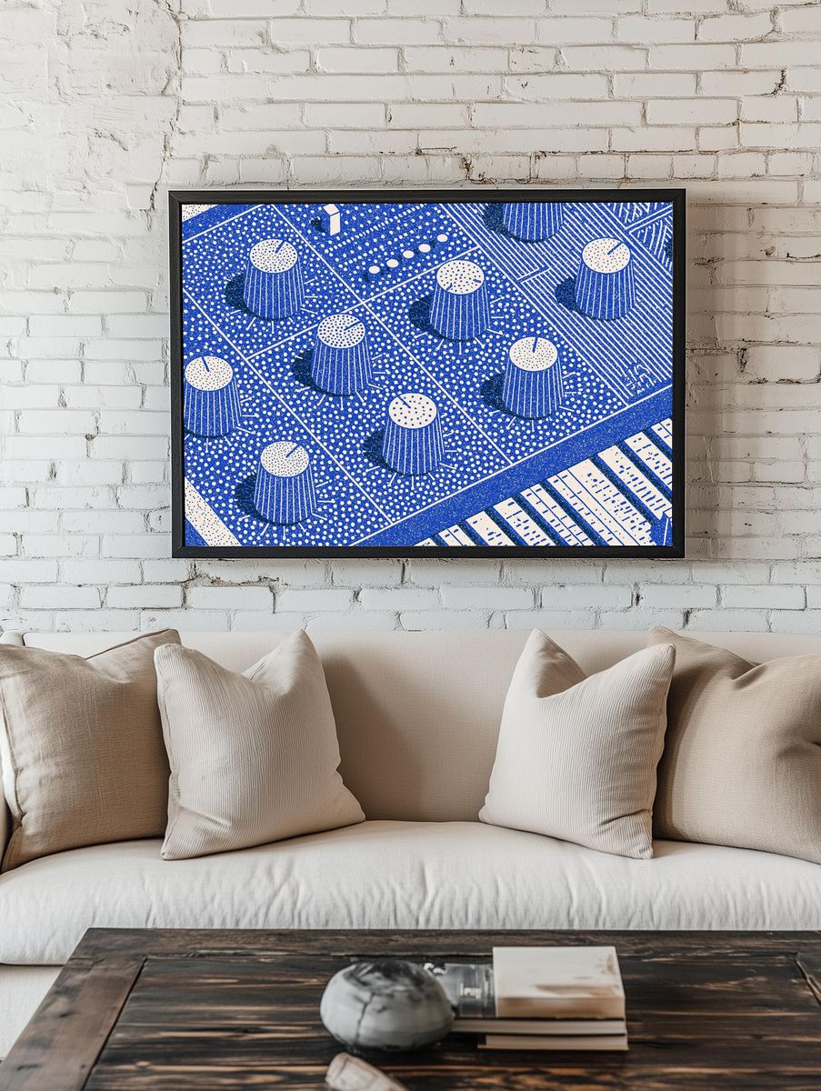 Blue Abstract Control Panel Poster. — room view 1