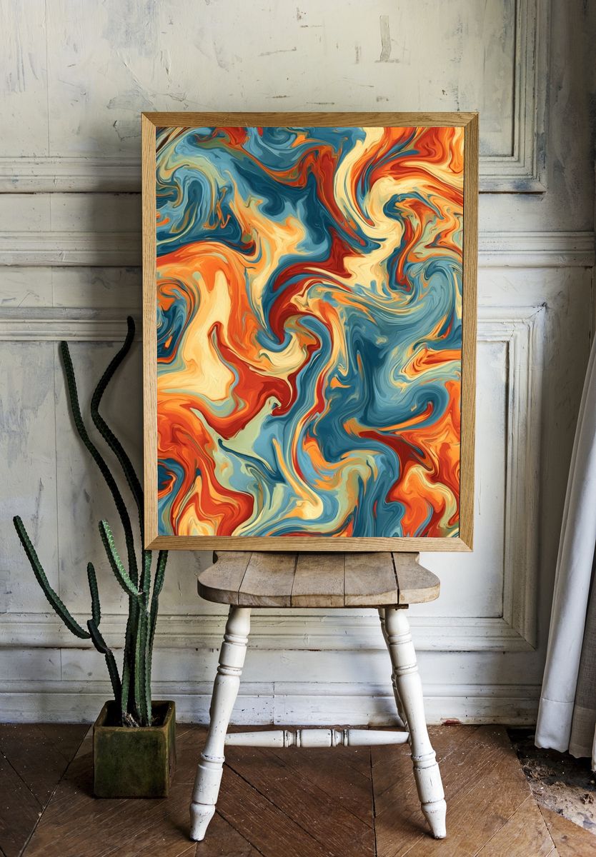 Swirling Retro Abstract Poster. — room view 1