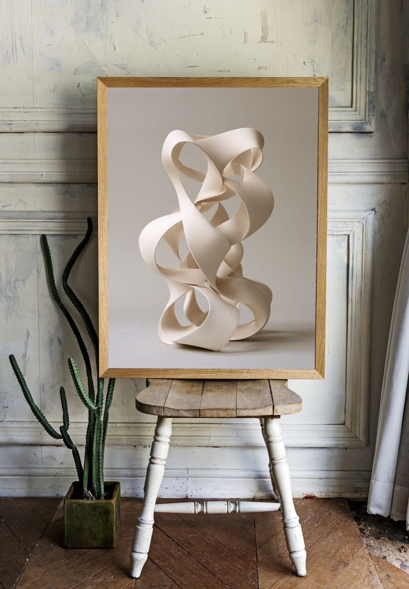 Cream Ribbon Sculpture Abstract Print. — room view 1