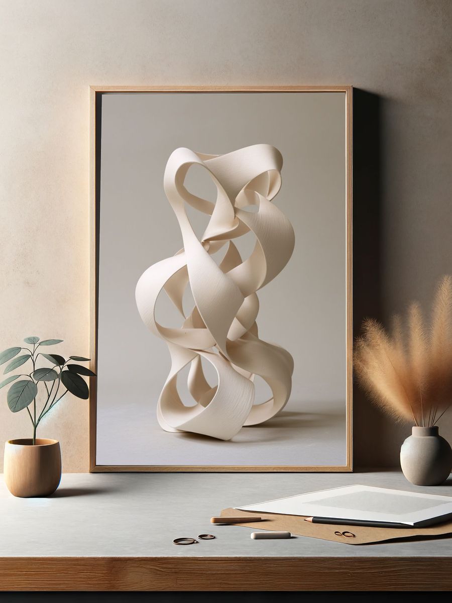 Cream Ribbon Sculpture Abstract Print. — room view 2