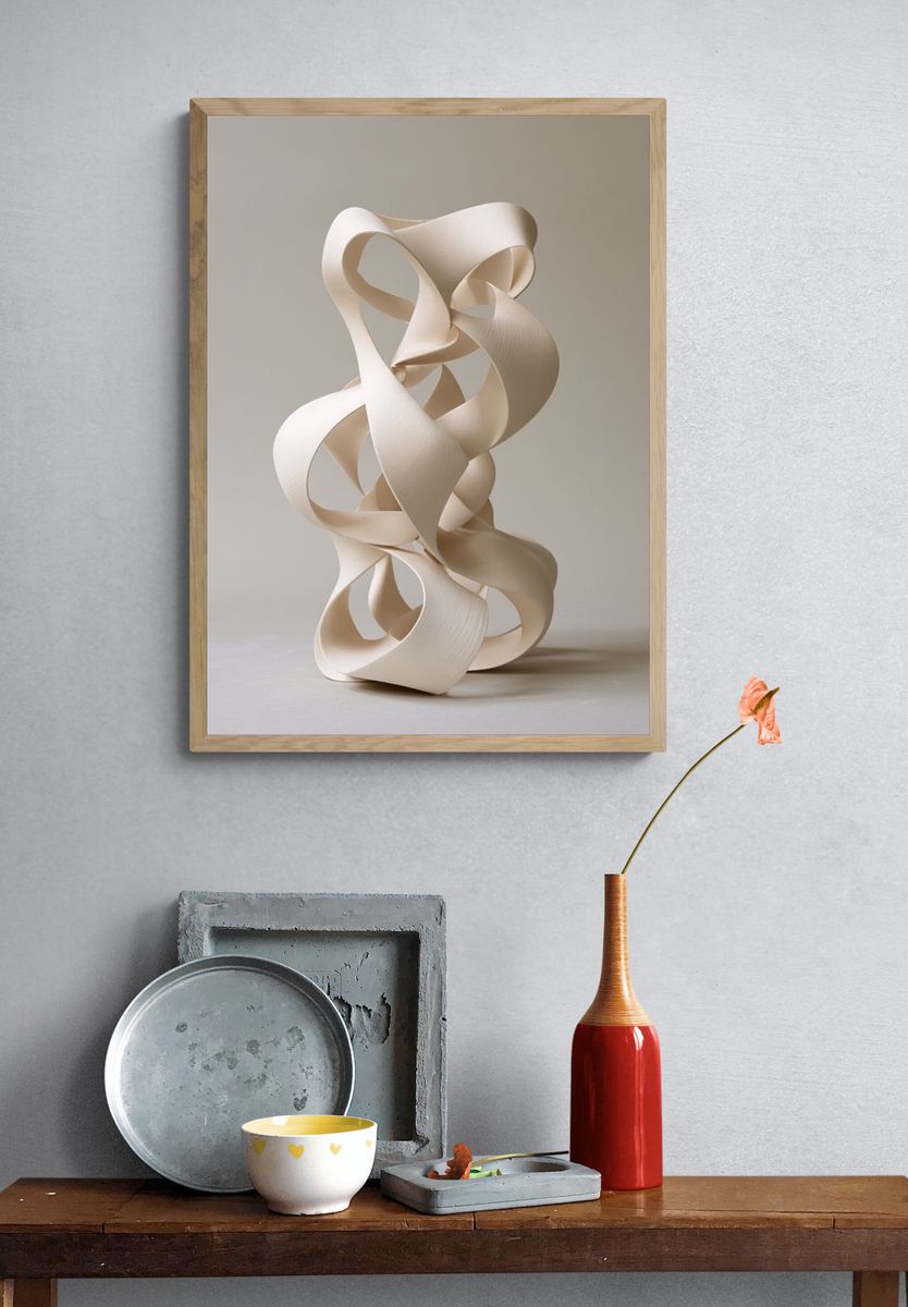 Cream Ribbon Sculpture Abstract Print. — room view 3