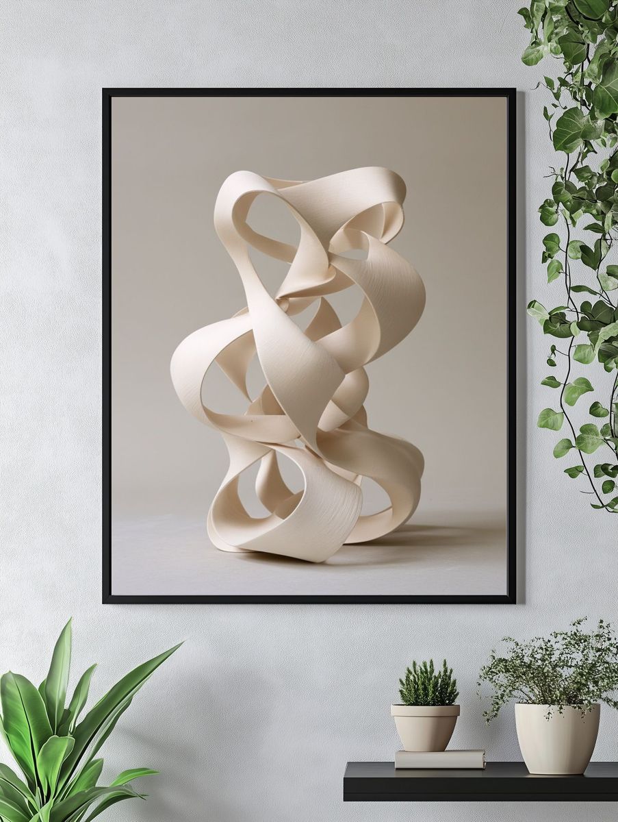 Cream Ribbon Sculpture Abstract Print. — room view 4