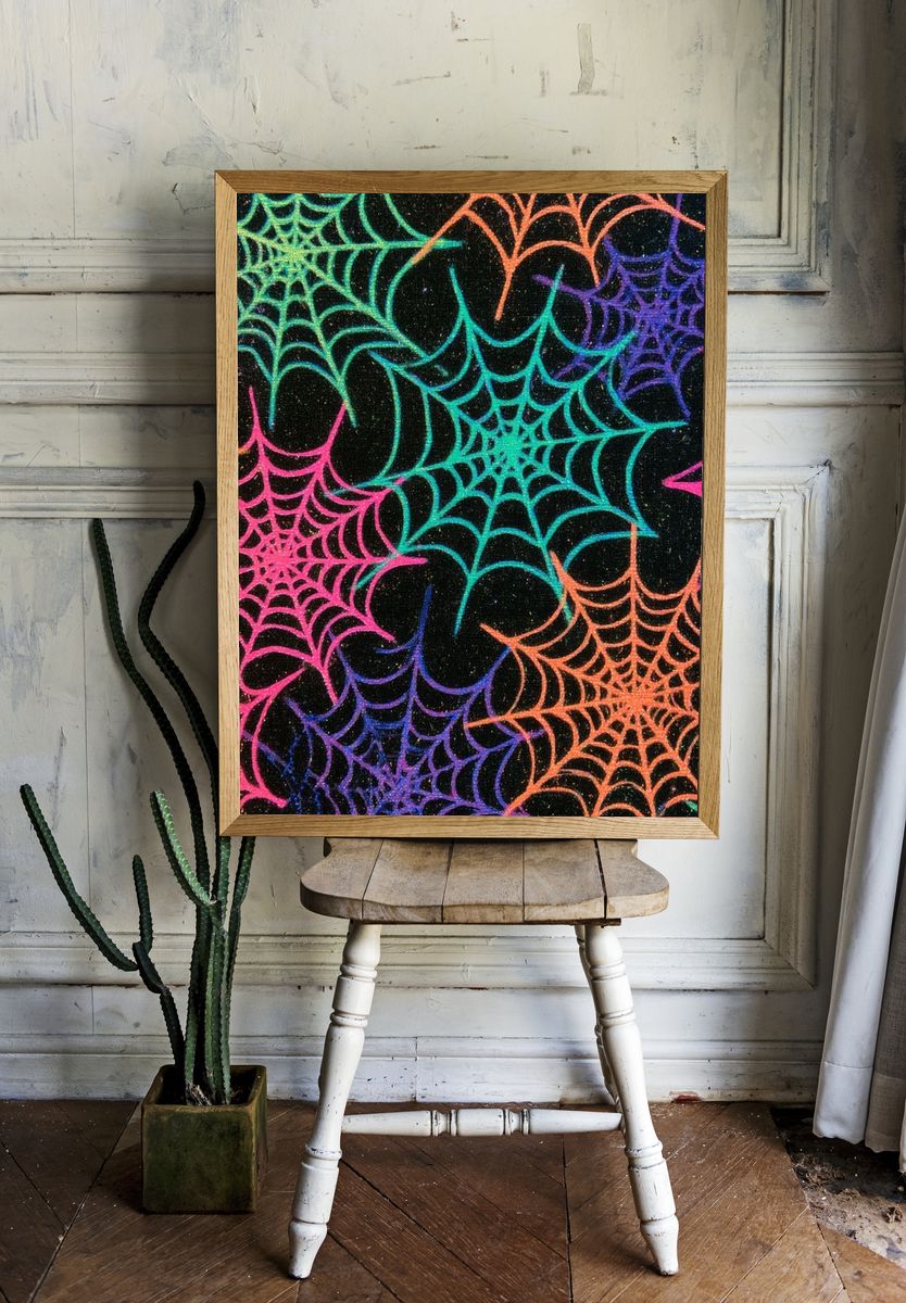 Neon Spiderweb Abstract Poster. — room view 1