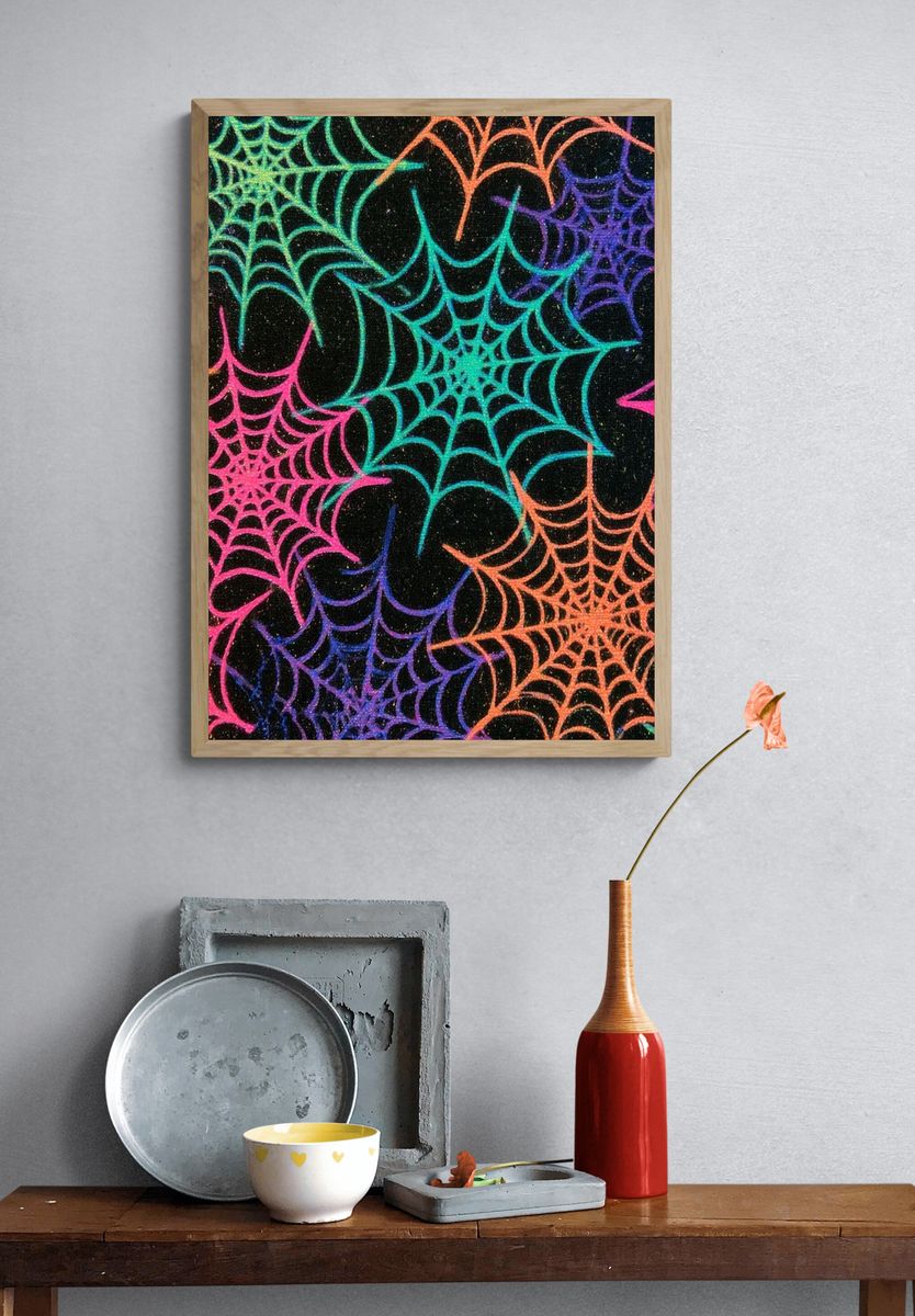 Neon Spiderweb Abstract Poster. — room view 3