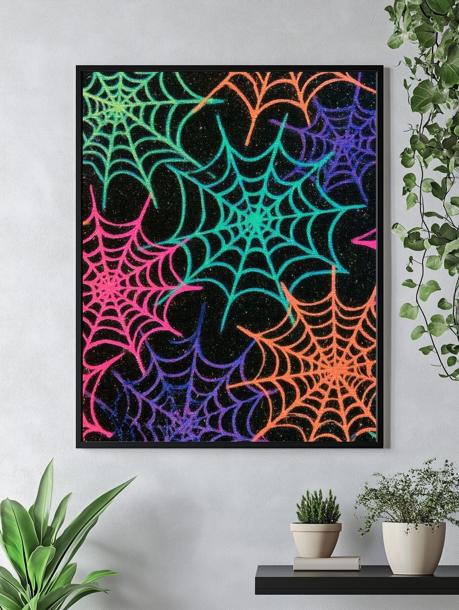 Neon Spiderweb Abstract Poster. — room view 4