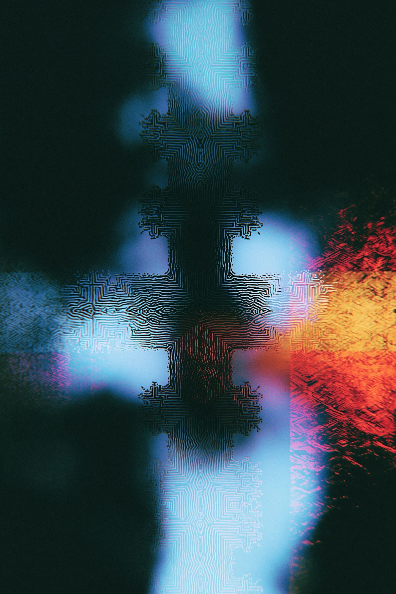 Neon Circuit Cross Abstract Poster. poster — abstract art