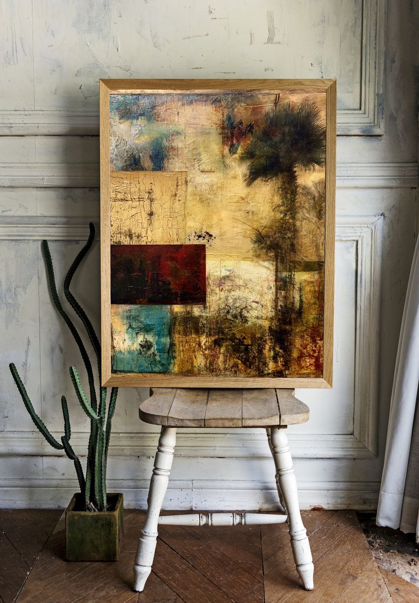 Tropical Collage Abstract Print. room preview