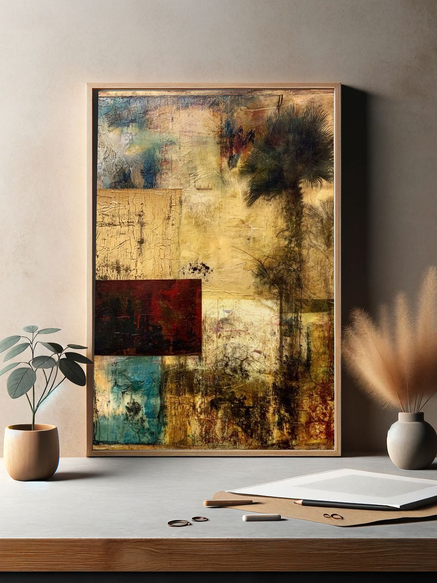 Tropical Collage Abstract Print. — room view 2