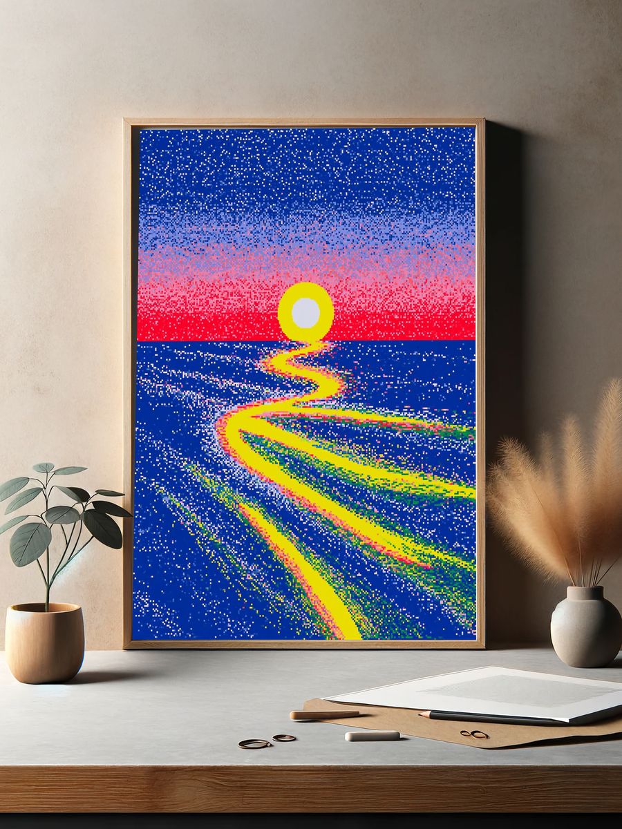 Neon Sunset Path Abstract Print. — room view 2