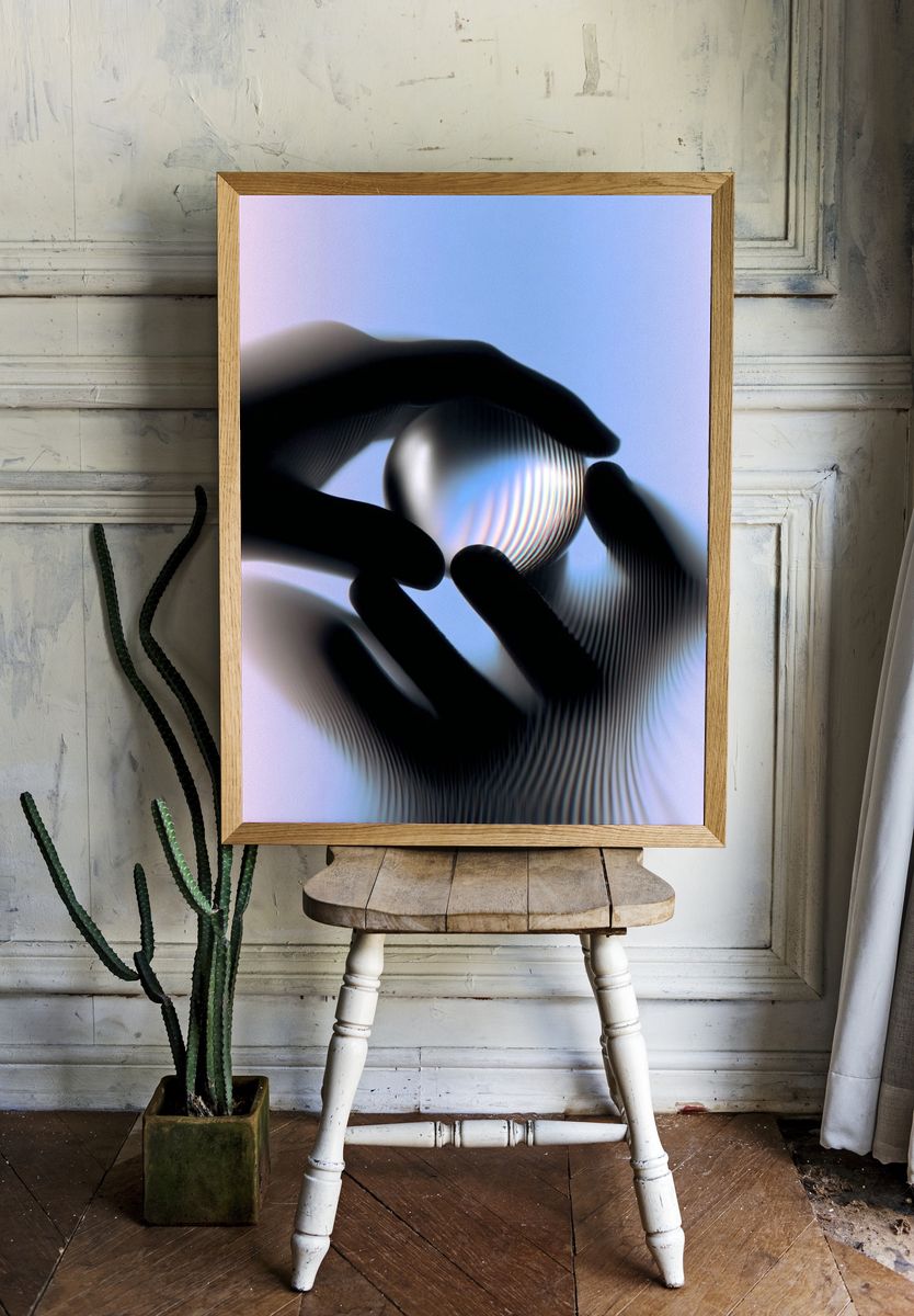 Hands Holding a Glass Sphere — Abstract Print room preview