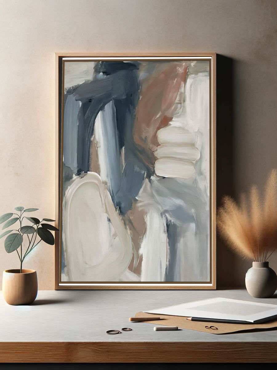 Neutral Brushstroke Abstract Poster. — room view 2