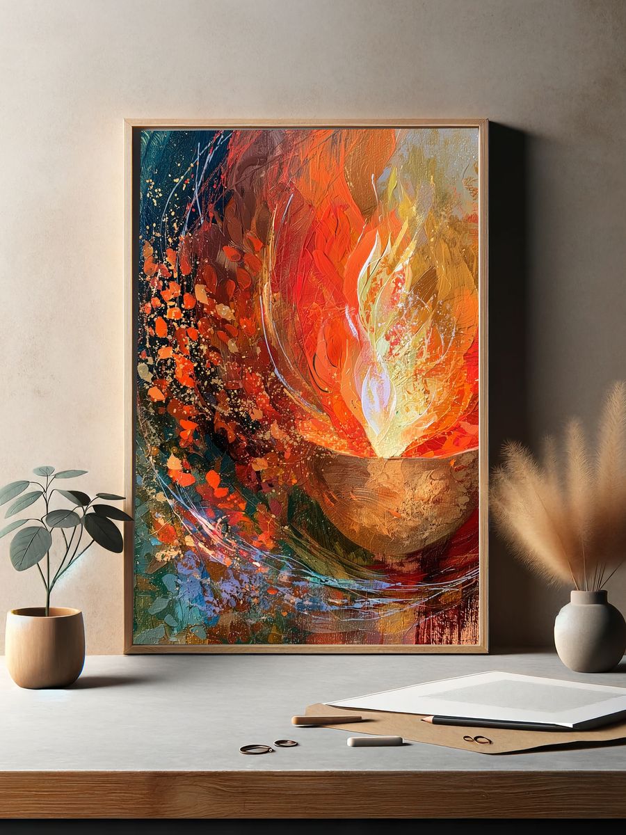 Fiery Abstract Flame Poster. — room view 2