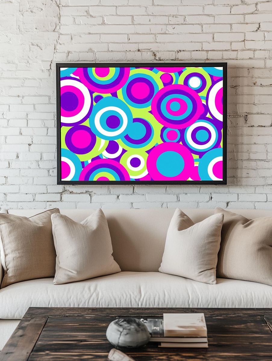 Neon Target Circles Abstract Poster. room preview