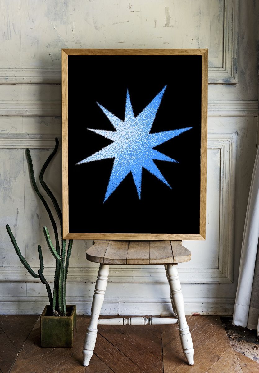 Blue Starburst Abstract Poster. — room view 1