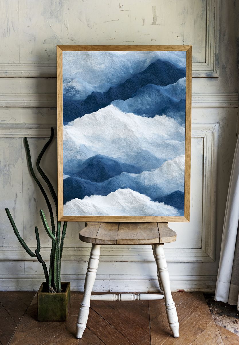 Blue Mountain Clouds Abstract Print. — room view 1