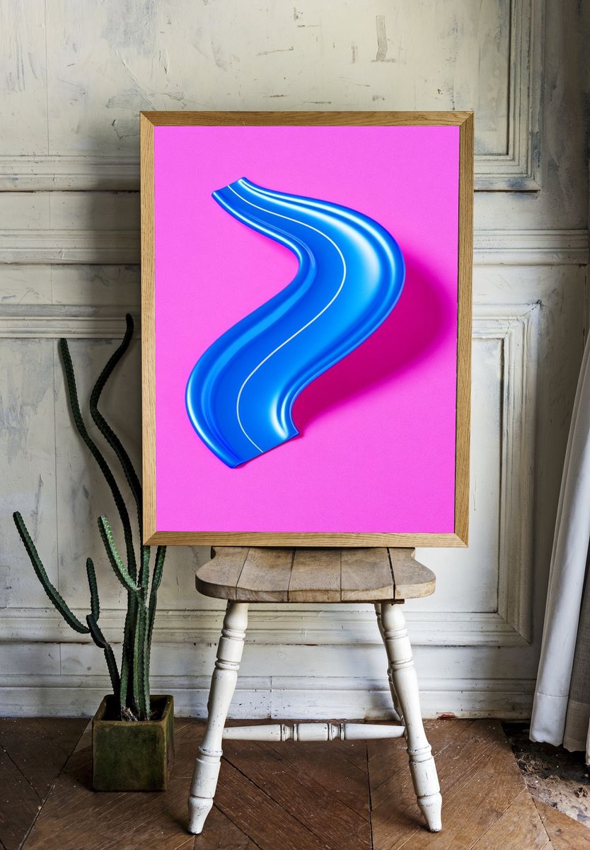 Neon Blue Ribbon Abstract Poster. — room view 1